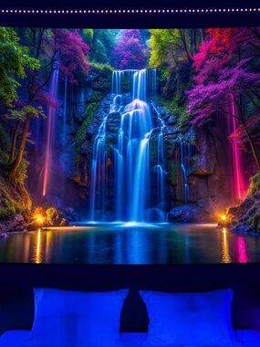 Blacklight Waterfall Tapestry - UV Reactive Glow in the Dark Neon Forest Wall Ha